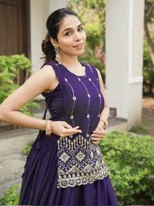 Elegant <b>Women</b>’s Indo Western <b>Lehenga</b> with Plain Blouse & Heavy Beads Work Jacket – Export Quality Festive Collection - Product Image 5