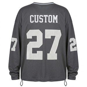 Custom American Football oversized Jersey Long Sleeve <b>Men</b> Youth Team Sportswear Breathable Polyester Mesh custom Name Number - Product Image 2