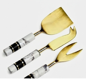 Marble Handle <b>Cheese</b> <b>Knife</b> <b>Set</b> Gold Tone Stainless Steel Reusable <b>Cheese</b> Tools For Serving Use Events And Hotel Use - Product Image 1