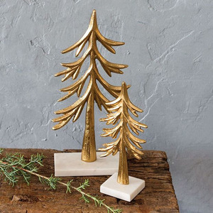 Elegant Golden Pine <b>Christmas</b> <b>Tree</b> Figurine On A Sturdy White Marble Base Modern Holiday Tabletop Decor And Festive Accent Piece - Product Image 2