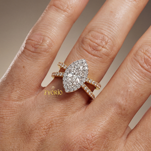 Sterling Silver Lab Grown Diamond Marquise Cut Halo Engagement <b>Ring</b> <b>Split</b> Shank Pave Set Band Bridal Wedding Party VVS2 Clarity - Product Image 3