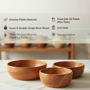 Bol en bois classique pour la maison, la cuisine et la restauration, idéal pour servir des salades, des collations, des fruits et des aliments secs, avec une finition lisse - Product Image 3