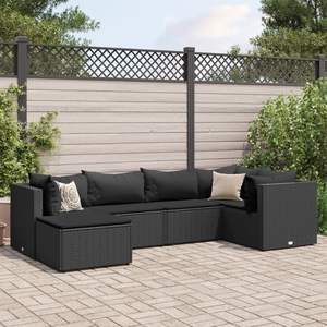 Ensemble de salon de jardin en rotin PE noir avec structure en acier thermolaqué et polyester pour les ensembles de jardin - Product Image 1