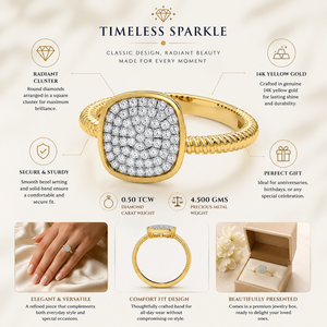 แหวนทองคำ 14K ประดับเพชรสำหรับผู้หญิง ไซส์ 7 |   แหวนวันครบรอบแต่งงานทรงสี่เหลี่ยม ของขวัญเครื่องประดับชั้นดีสำหรับเธอ - Product Image 5