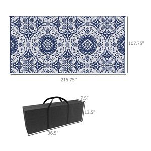 Tappeto da esterno per patio camper 18 piedi blu e bianco con borsa, in fibra riciclata a pelo riccio, per interni/esterni, sala da pranzo - Product Image 3