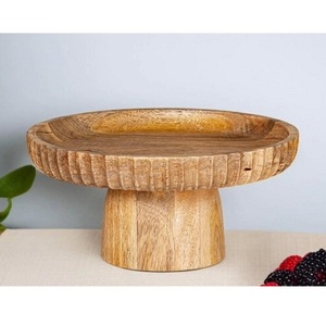 Precio al por mayor: Platos de servir fruta de madera pulida con pedestal, decoración de mesa, cuenco con base de madera de mango, soporte para tartas, utensilios de cocina para fiestas - Product Image 1