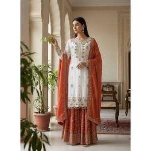 Presenting New Pakistani Ready to Wear Collection with Embroidery <b>Sequins</b> Work <b>Top</b>-Sharara Dupatta Modern <b>Party</b> Wear Quick Dry - Product Image 1