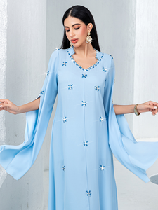 ชุดอาบายะแบบเรียบหรูสไตล์ดูไบ Butterfly Modest Luxe ขายส่ง รับผลิตตามแบบ OEM/ODM ผ้าโพลีเอสเตอร์ คอวี ความยาวระดับข้อเท้า สำหรับผู้หญิง คอลเลคชั่นฤดูใบไม้ผลิ - Product Image 4