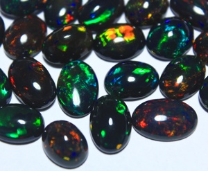 <b>7</b>*5mm Ethiopian Black Opal Oval Cut Smoked Treated Smooth Loose Gemstone Cabochon Color Play <b>Fire</b> Opal Direct Factory - Product Image 3