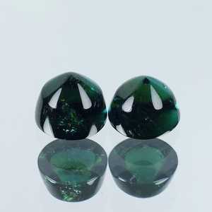 Par de turmalina verde natural, cabujón redondo, piedra preciosa suelta, cristal verde para la fabricación de joyas, anillo, colgante - Product Image 2