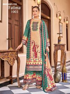 Última Colección de Crepé de Seda con Estampado Digital y Trabajo de Espejo, Mangas Campana, Conjunto Plazzo-Kurta-Dupatta Listo para Usar a Precio de Mayoreo - Product Image 4