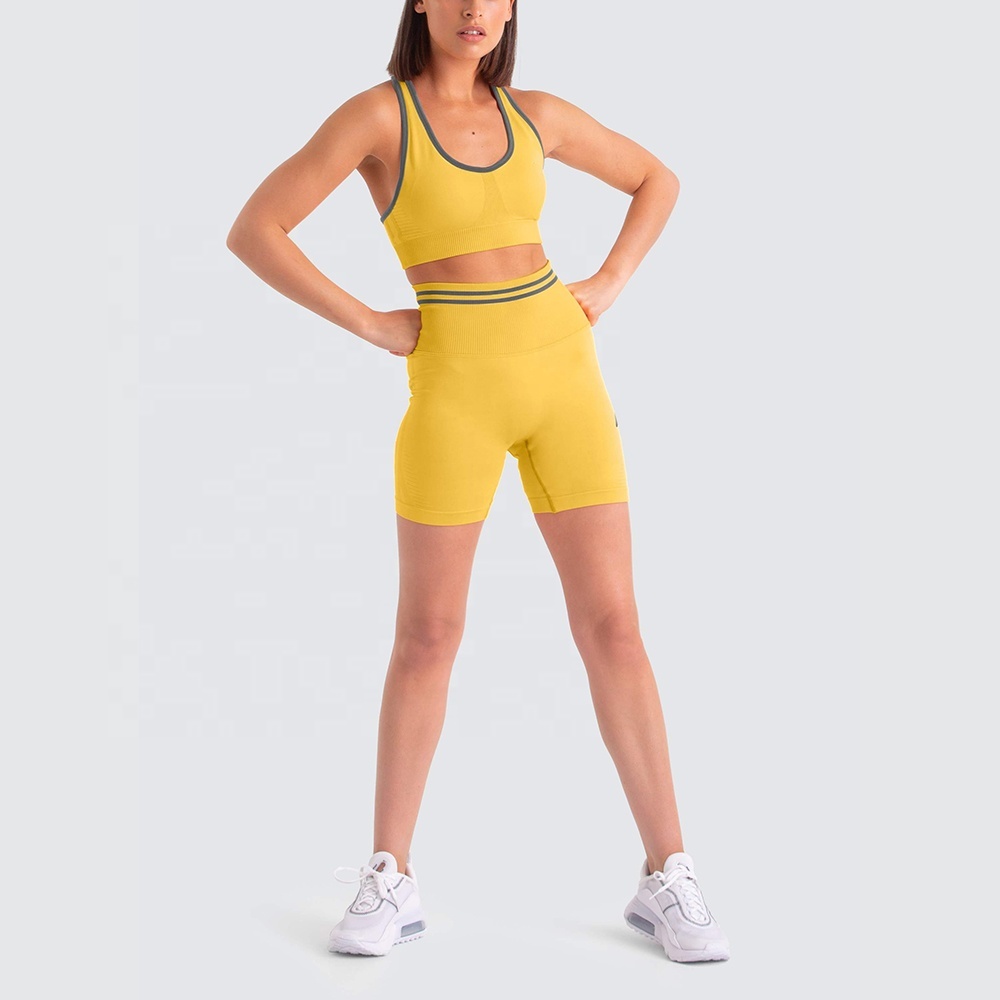 Custom Women Quick Dry Yoga Set Two Piece Short Spandex Yoga Suit Breathable Sports Bra Fitness Workout Gym Clothing
