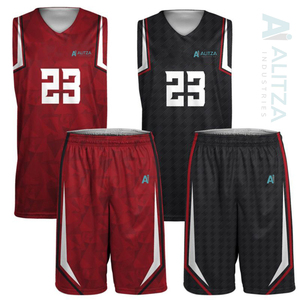 Customizable Sublimation Printed Basketball Jersey Black Red Pinstripe Mesh Tank Top Unisex Adult Breathable Team Name 00 - Product Image 2