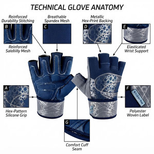 <b>Men</b> Fitness <b>Gloves</b> Breathable Polyester Fabric Half Fingers Secure Wrist Closure Comfortable Gym Training Hexagon Print <b>Gloves</b> - Product Image 5