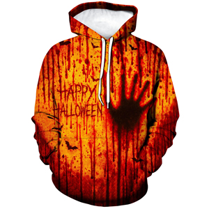Vente en gros de sweat à capuche personnalisé pour la fête des Morts, imprimé avec motif de main ensanglantée et éclaboussures de sang, en polaire, style streetwear, pour les fêtes - Product Image 3