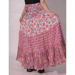 Jupe longue bohème en coton imprimé au bloc, style patchwork, décontractée, faite à la main, ethnique indienne, pour femme, respirante - Product Image 1