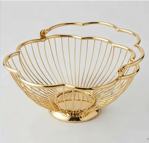 Corbeille à fruits en fil métallique doré avec poignée, bol de rangement de luxe pour la cuisine, porte-fruits décoratif - Product Image 2