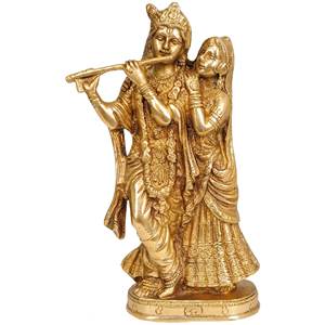 Sculpture en laiton faite à la main de 8 pouces de Radha Krishna pour les cadeaux fabriqués en Inde - Product Image 1
