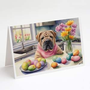 Whimsical Easter Shar Pei Tarjetas de felicitación Paquete de 8 A7 Tamaño 5x7 Tarjetas de notas en blanco Sobres para decorar notas personalizadas - Product Image 1