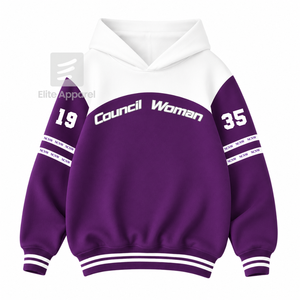 Sudadera con capucha personalizada para mujer del Consejo NCNW, con logo bordado en la parte delantera, color morado y blanco, manga corta, de algodón, para mujer. - Product Image 1
