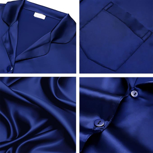 Full Sleeve Satin Pajama Set Turn <b>Down</b> Collar Button Front Full Length <b>Pants</b> Relaxed Fit - Product Image 5