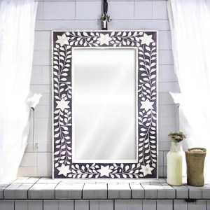 Floral Bone Inlay Large Elegant Bohemian Handmade Wall <b>Mirror</b> with Floral Pattern for Bathroom Use and Living Room Decor - Product Image 5