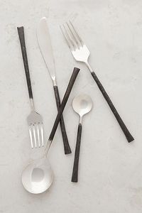 Ensemble de couverts en acier inoxydable forgé, style rustique, manche noir, cuillère, fourchette, couteau, pour hôtels - Product Image 1