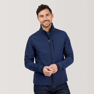 Veste softshell marine pour homme avec logo personnalisé, imperméable, coupe-vent, veste de sport d'extérieur légère, fermeture éclair intégrale, vêtement d'extérieur performant - Product Image 3