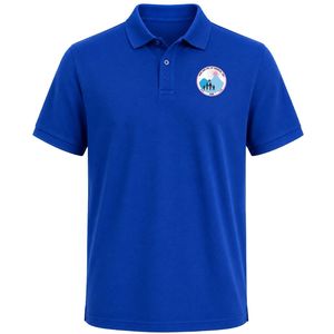 Royal <b>Blue</b> Short Sleeve <b>Polo</b> Tee with Jack & Jill Crest Patch Embroidered on Chest Plain Back Classic Button Placket Casual - Product Image 1