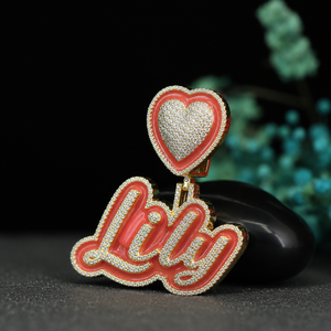 Collier Pendentif Personnalisé avec Nom et Cœur en Argent Sterling 925 Émaillé Effet Diamant, Bijoux Hip Hop Personnalisés de Luxe - Product Image 2