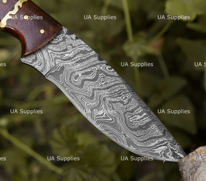 Cuchillo de Caza de Hoja Fija de Acero de Damasco con Mango de Madera, Punta Clip, Filo Recto, Grado Industrial, Supervivencia al Aire Libre, 8 Pulgadas de Longitud Total - Product Image 2