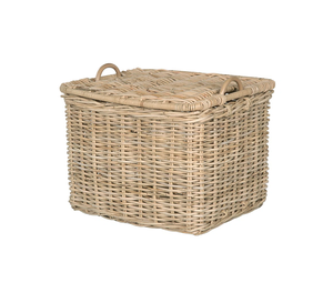Cesta de Almacenamiento Multifuncional Rectangular Rústica de Ratán Natural Tejido con Tapa y Asas, Bandejas Decorativas, Paquete Individual, Floral - Product Image 1