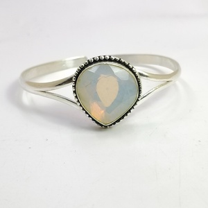 Heart Cuff Bangle Bracelet Sterling Silver Open adjustable Bangle Teal Blue Stone Bezel Setting Fashion Jewelry Supplier - Product Image 3