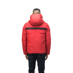 Men's <b>Red</b> <b>Hooded</b> Down Puffer <b>Jacket</b> Windproof Winter Casual Zipper Closure Regular Fit Solid Color Polyester Shell - Product Image 3