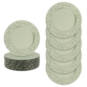 Platos de Cerámica Redondos Clásicos, Color Verde, con Patrón de Plantas Grabadas, Aptos para Lavavajillas, Juego de Vajilla - Product Image 1