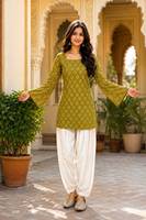 Ensemble Kurti court imprimé miroir avec pantalon Dhoti pour femme – Collection coordonnée de mode décontractée ethnique indienne