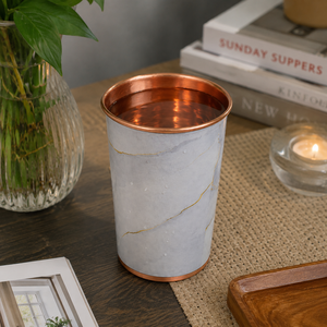 Verre à eau artisanal en cuivre pur imprimé marbre, Tasse de luxe en cuivre pour boisson, Tasse ayurvédique, Vaisselle de cuisine, Vente en gros, Cadeau - Product Image 4