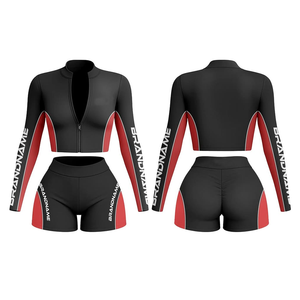 Conjunto Deportivo de 2 Piezas para Mujer, Manga Larga, Cuello Alto, Bloques de Color, Secado Rápido, Spandex, Poliéster, Ropa Deportiva - Product Image 2