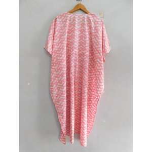 Handmade Eco-Friendly Cotton Kaftan <b>Beach</b> Cover up Block Print Boho Loose Maxi <b>Tunic</b> Natural Waist Summer Resort Wear Women - Product Image 6