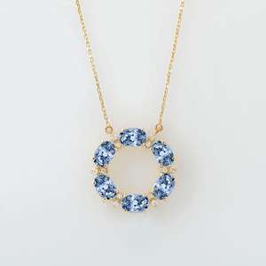 สร้อยคอรูปวงรีประดับไพลินสีน้ำเงินคอร์นฟลาวเวอร์ พร้อมจี้เงินแท้ 925 ชุบทอง 14K - Product Image 1