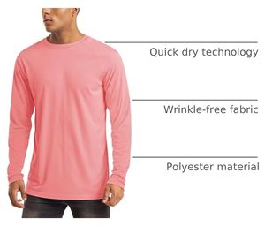 Camiseta de Manga Larga Rosa para Hombre, Protección UV UPF50+, Secado Rápido, 100% Poliéster, Color Sólido, para Natación - Product Image 3