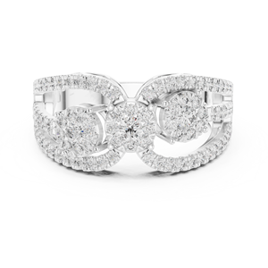 Anillo de Compromiso de Diamantes en Oro Amarillo Personalizado para Mujer, Corte Brillante Redondo, Diseño Halo con Diamantes Laterales, Bañado en Rodio para Uso Diario - Product Image 5