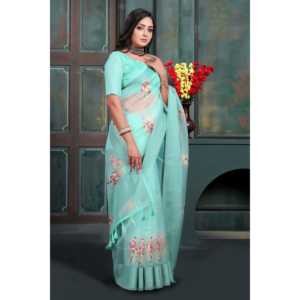 Bordado de hilo multicolor Trabajo Vestido de noche Ropa de fiesta Saree - Product Image 6