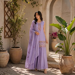 Conjunto de Kurta Bordada de Moda para Mujer, Corte Holgado, Estilo Tradicional Informal, Estilo Indio-Pakistaní - Product Image 1