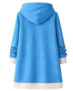 Sudadera con capucha larga con cremallera, color azul cielo, abrigo de invierno de forro polar para mujer, ropa exterior informal de gran tamaño con bolsillos, OEM, fábrica personalizada - Product Image 2