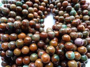 Cuentas de Ópalo Verde Africano Natural, Redondas, Color Verde Marrón, Alta Calidad, Tira Completa de 15.5 Pulgadas - Product Image 2