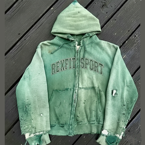 Conjunto de sudadera con capucha y pantalón cargo de algodón con cremallera, bordado de apliques y lavado ácido Rexfit Sports - Product Image 1