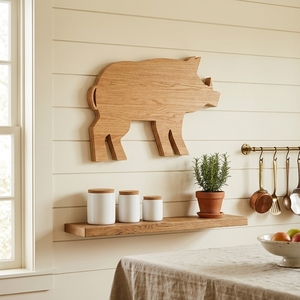 Silueta Decorativa de Cerdo en Madera Hecha a Mano, Escultura Minimalista de Animal de Granja en Madera Natural, Decoración Rústica para Cocina y Sala de Estar - Product Image 2