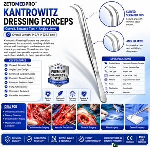 Pinzas de vendaje KANTROWITZ con puntas curvas dentadas y mandíbulas anguladas, longitud total 9-3/4 pulgadas (24.7 cm) ZETOMEDPRO - Product Image 4