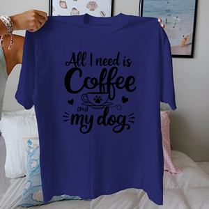 Camiseta de Punto Informal de Corte Regular para Mujer, 100% Algodón, Estampado 'Coffee Dog' - Product Image 4